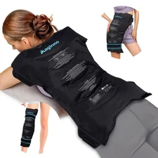 Maginno Large Ice Pack for Back Pain, Reusable with 2 Adjustable Straps (Black)