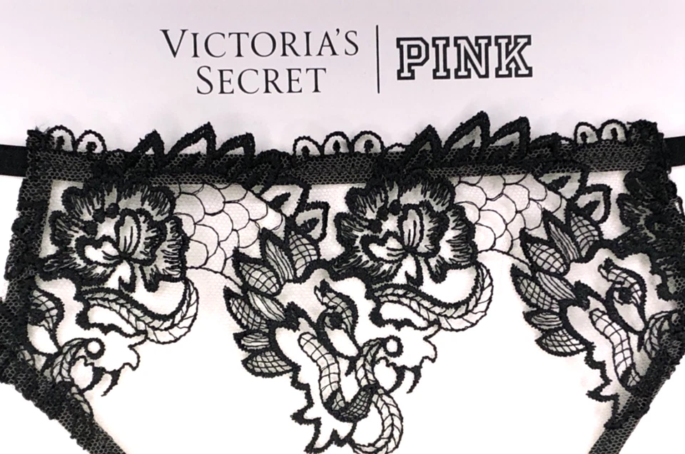 Victoria's Secret Muy Sexy Nuevo con Etiquetas Mediano Negro Tirantes Tanga Bikini Panty Transparente Foto 2 de 4