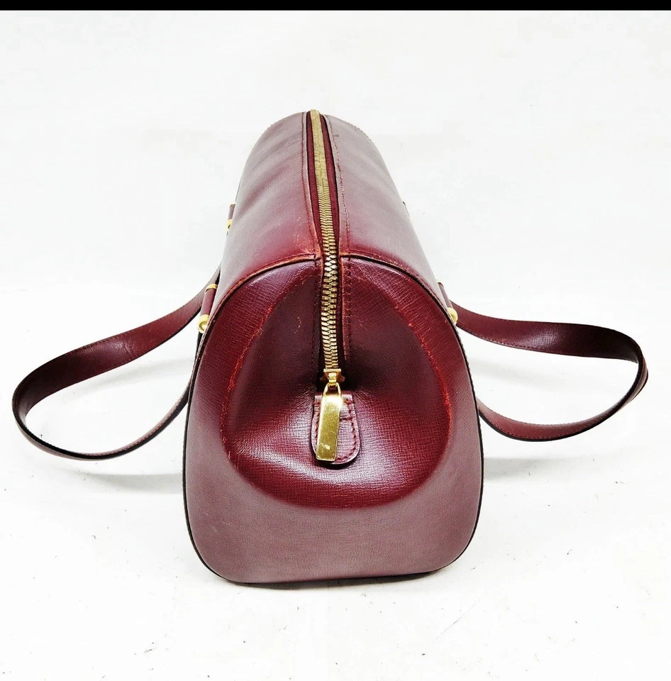 Auténtico Bolso de Mano Cartier Burdeos Pequeño Boston Dorado Cremallera Logo Cuero PVC Foto 3 de 4