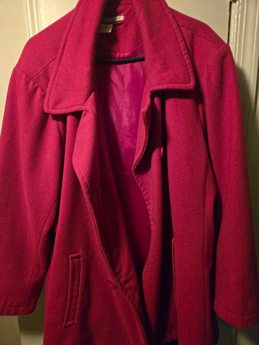 Red Pea Coat Mid-Length Size 20 Button Pockets Long Sleeve Solid