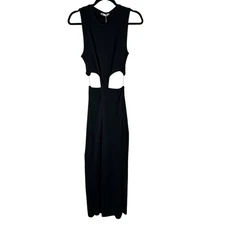 Zara Dress Size Medium Black Ribbed Midi Cut Out Sleeveless Twisted Form Fitting