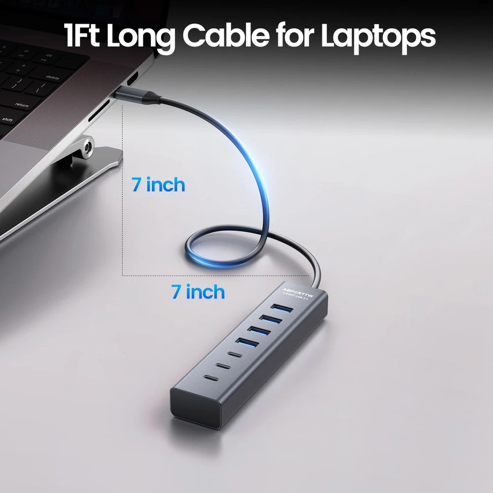 USB to USB Hub Multiport Adapter, Aluminium 7-Port USB Hub Multiport Adapter,...