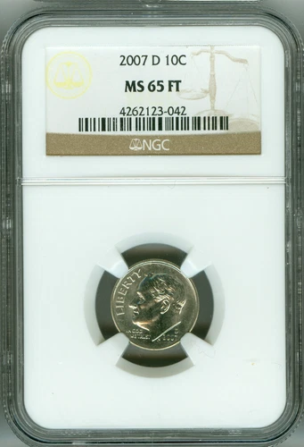 2007 D MS65 FT NGC ROOSEVELT DIME, BUSINESS, FULL TORCH, LOW POP, WHITE! 