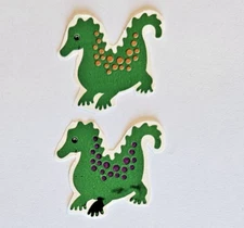 Vtg Hambly Mylar Foil Green Dinosaur Sticker Lot of 2 Trimmed 2 inch 80's