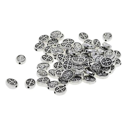 50 Stücke tibetische Silberlegierung Mary Kreuz Oval Spacer Perlen Charme - Afbeelding 1 van 10