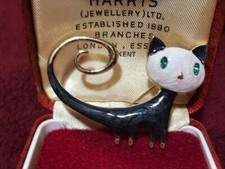 Art Deco Style BILLY THE CAT Enamel Cat Brooch Shawl Pin Pendant
