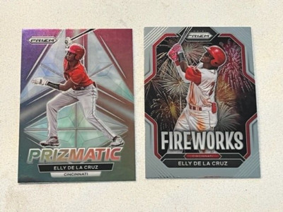 (2) ELLY DE LA CRUZ Reds 2023 Panini Prizm Baseball insert Prizmatic + Fireworks