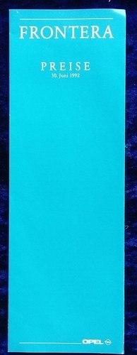 Opel Frontera Preisliste 6.1992 für : 2.0i. 2.4i, 2.3 TD Motor auch Sport