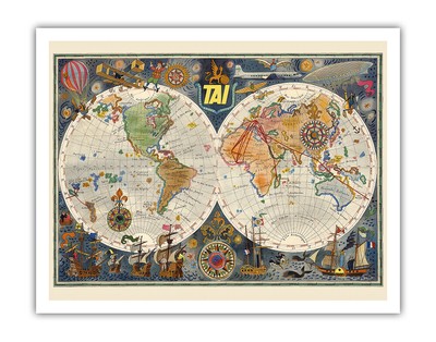Double Hemisphere Route Map - Vintage Airline Travel Poster Luc-Marie Bayle 1948