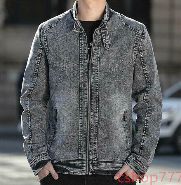 Retro Mens Boy Stand Collar Zipper Slim Fit Motorcycle Coat