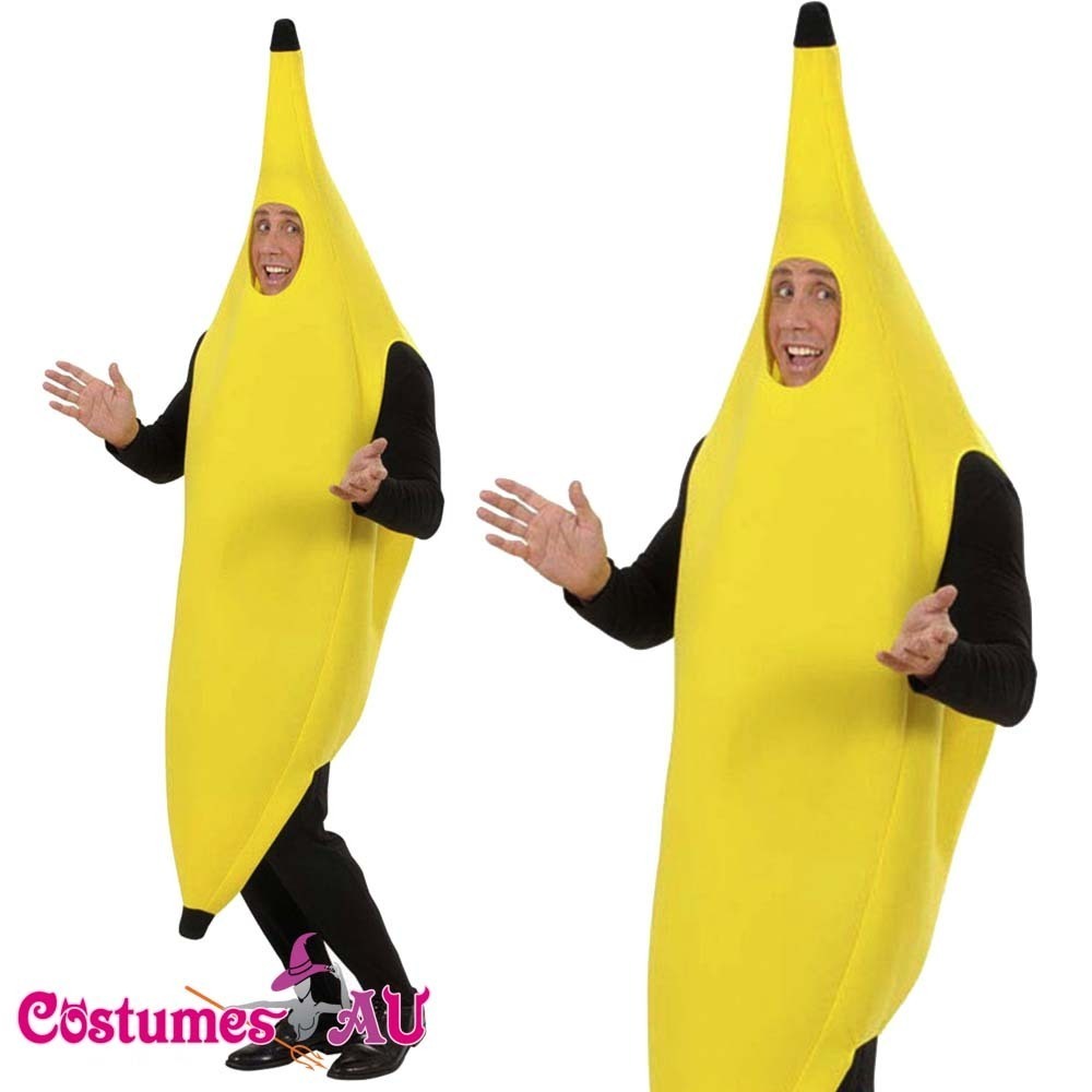 Fun Adult Banana Body Suit Costume Yellow Fruit Unisex Outfit One