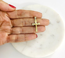 14K Solid Gold 1.06" Diamond Cut Jesus Christ Crucifix Cross Pendant - PT1428