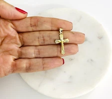 14K Solid Gold  1.06"  Diamond Cut Jesus Christ Crucifix Cross Pendant - PT1428