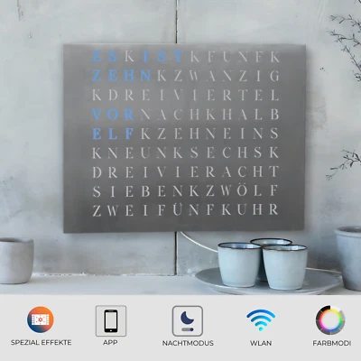 WordClock Jupiter gelaserter Edelstahl - moderne LED Wanduhr - Designer Wortuhr - Bild 1 von 4