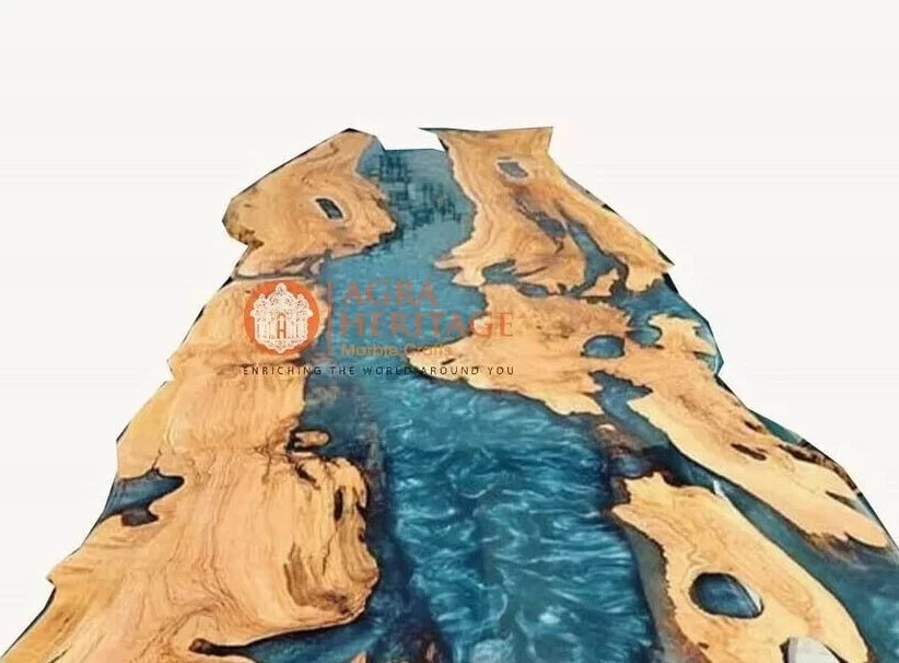 Custom Epoxy Resin Dining Table Top Live Edge Wood Furniture Interior Room Decor - Image 3 of 4