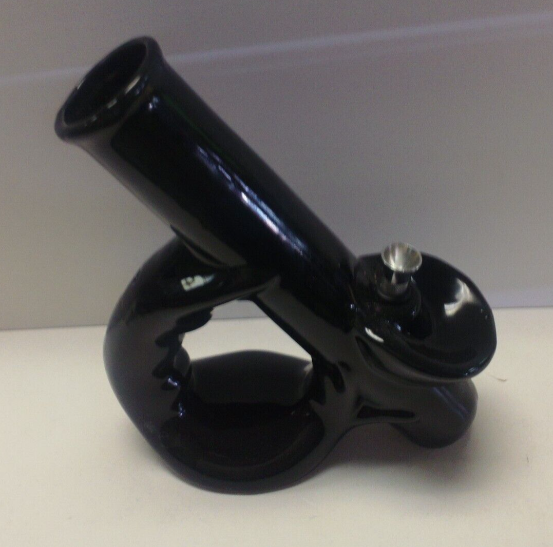 CERAMIC TOBACCO WATER PIPE HOOKAH BONG HAND GRIP WITH TRAY BLACK 9" TALL