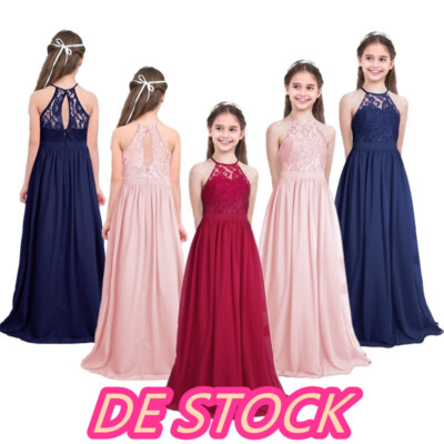 Mädchen-Kleid Kinder Festlich Spitze langes Kleider Hochzeit Blumenmädchenkleid