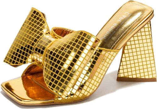 Cape Robbin Discoball Bow High Heels for Women Metallic Womens Disco 8 Gold - Afbeelding 1 van 1