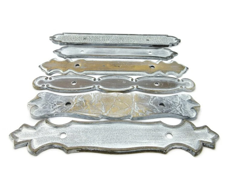 Set of 6 vintage backplates Distressed White Antique Brass Color 3" Centers LF9 - Image 4 of 4