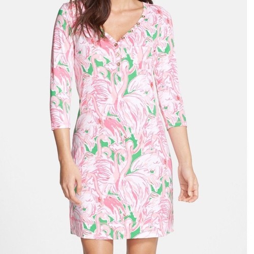 Vestido Lilly Pulitzer Palmetto Rosa Colonia Talla Mediana Algodón Pima Tropical Playa - Imagen 2 de 7