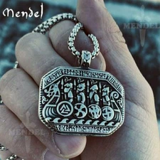 MENDEL Mens Stainless Steel Norse Viking Boat Rune Pirate Pendant Necklace Men