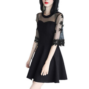 Elegant Women Short Sleeve Dress Mesh Stitching Summer Casual Holiday Sundress Ebay