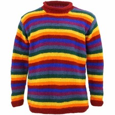 WOOL KNIT JUMPER SPACE DYE HIPPIE FESTIVAL SWEATER RETRO STRIPES CHUNKY