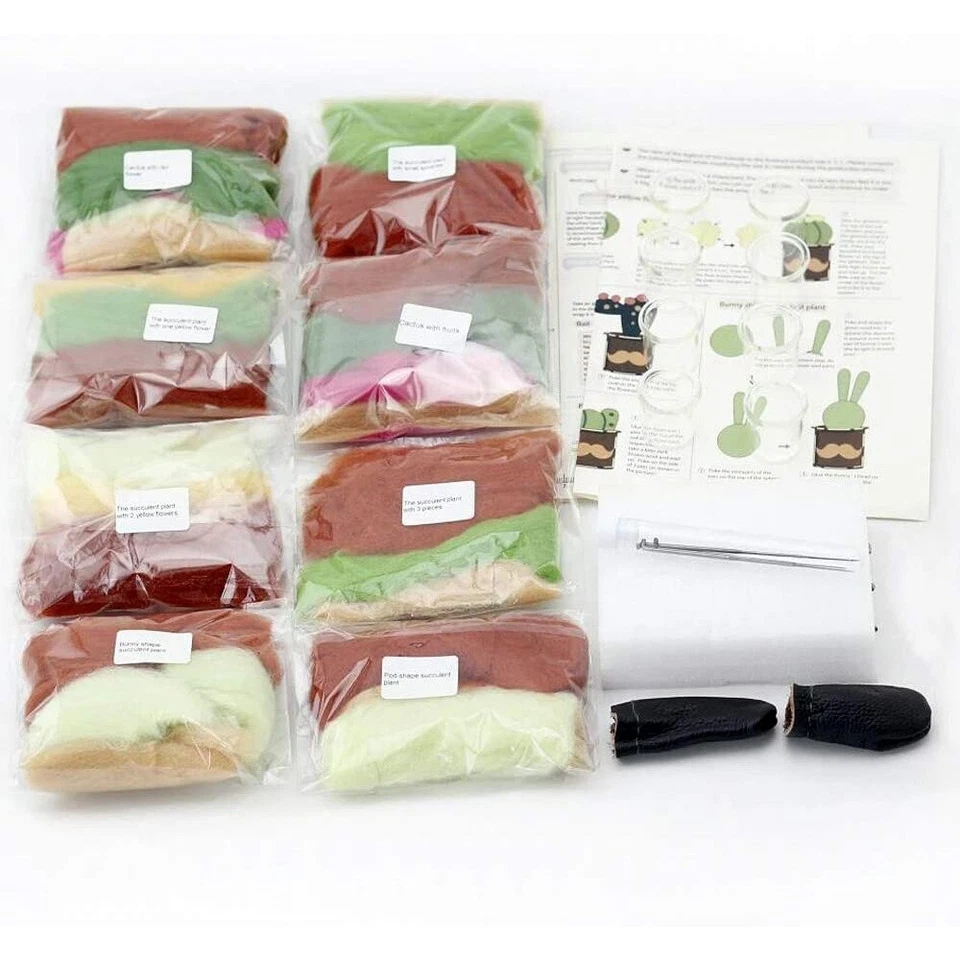Needle Felting Starter Kit Succulent in Pot DIY Wool Needle Pad TutorialFull Set - Image 2 of 4