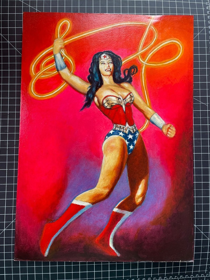ORIGINAL MARCUS BOAS WONDER WOMAN OIL PAINTING 12X17 ON BOARD Comic Art