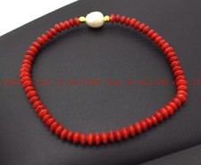Natural 2x4mm Red Coral Rondelle Gemstone Beads Elastic Bracelet 7.5" AAA 