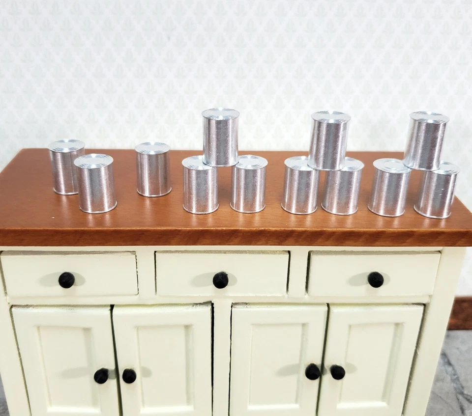 Latas de metal en miniatura medianas x12 tienda de comestibles #21 espacios en blanco escala 1:12 casa de muñecas Foto 4 de 4