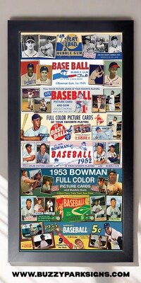 1950's Bowman Baseball Card Framed Art Print PVC 12x24 - Jackie Robinson Mantle