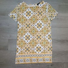 Lulu's Yellow Short Sleeve Vintage Retro Hippie Vibe Mini Sheath Dress Xs