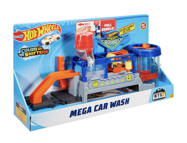 Hot Wheels City Mega Car Wash Playset with 1 Toy Color Shifters