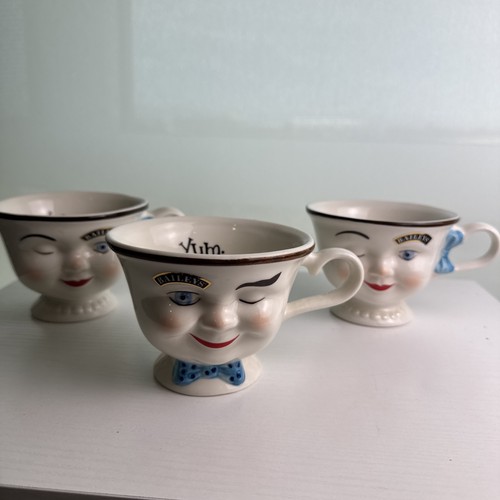 Cute Set of 3 Vintage Baileys YUM Winking Tea Cups Eye In Good Condition