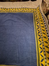 Williams Sonoma Bright Blue w/Yellow Print Border Tablecloth 70" X 90" Cotton