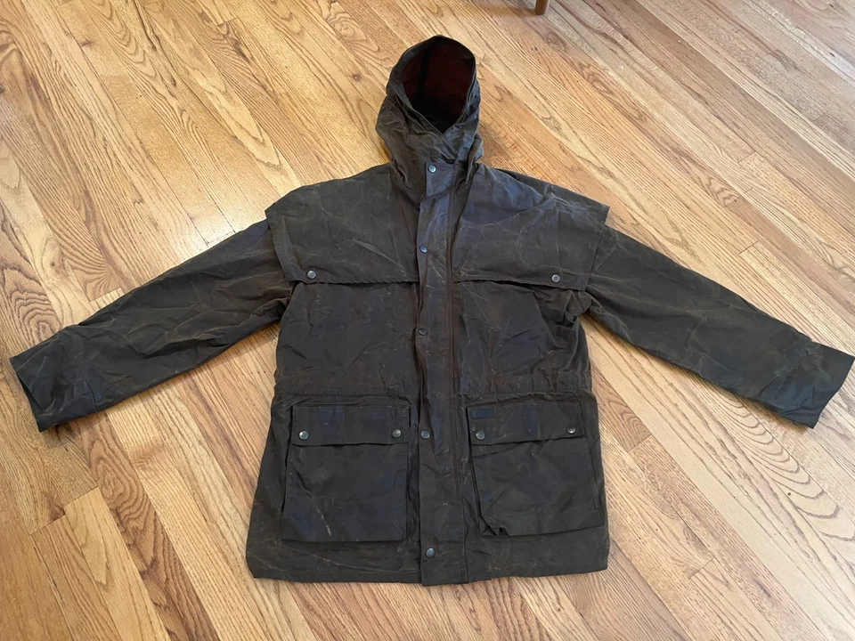 Outback Trading Co. Oilskin Jacket Sz Large Waterproof Brown Duster Coat Swagman - Image 2 of 4