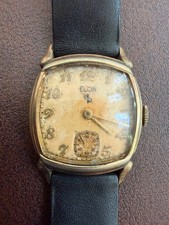 Vintage Elgin DuraPower Hand-Winding Cushion Case Art Deco Watch Patinated Dial