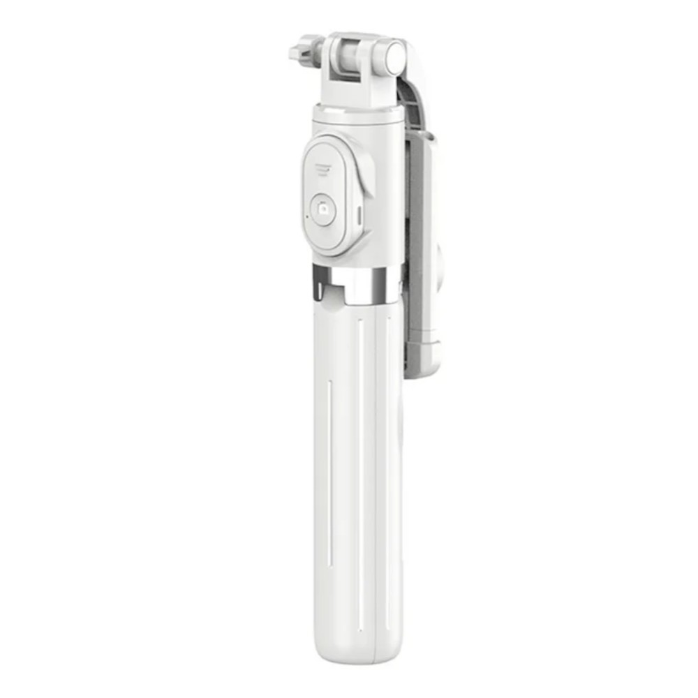 Perche selfie bluetooth trépied blanc avec éclairage LED intégré et télécommande amovible - 2
