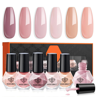 modelones Nail Polish Set 6 Colors Neutral Nude Pink Fall Winter Quick Dry Mini