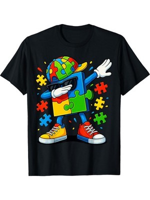 Dabbingpuzzle Autism Awareness Tshirtcolor Puzzle Design with Dancing Characte
