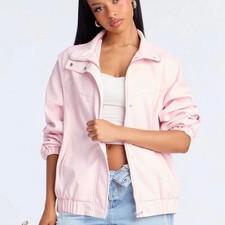 Fashion Nova Stella Blush Pink Faux Leather Bomber Jacket Women's Size M