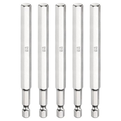 5pcs H8.0 Hex Screwdriver Bit 8.0mm Flat Tip 1/4'' Shank 100mm Long Chrome Plated