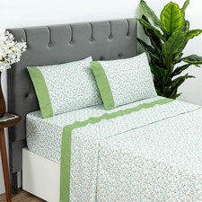 Queen Size Sheet Set,4 Pieces Microfiber Sheet,Printed Sheet Set with Solid C...