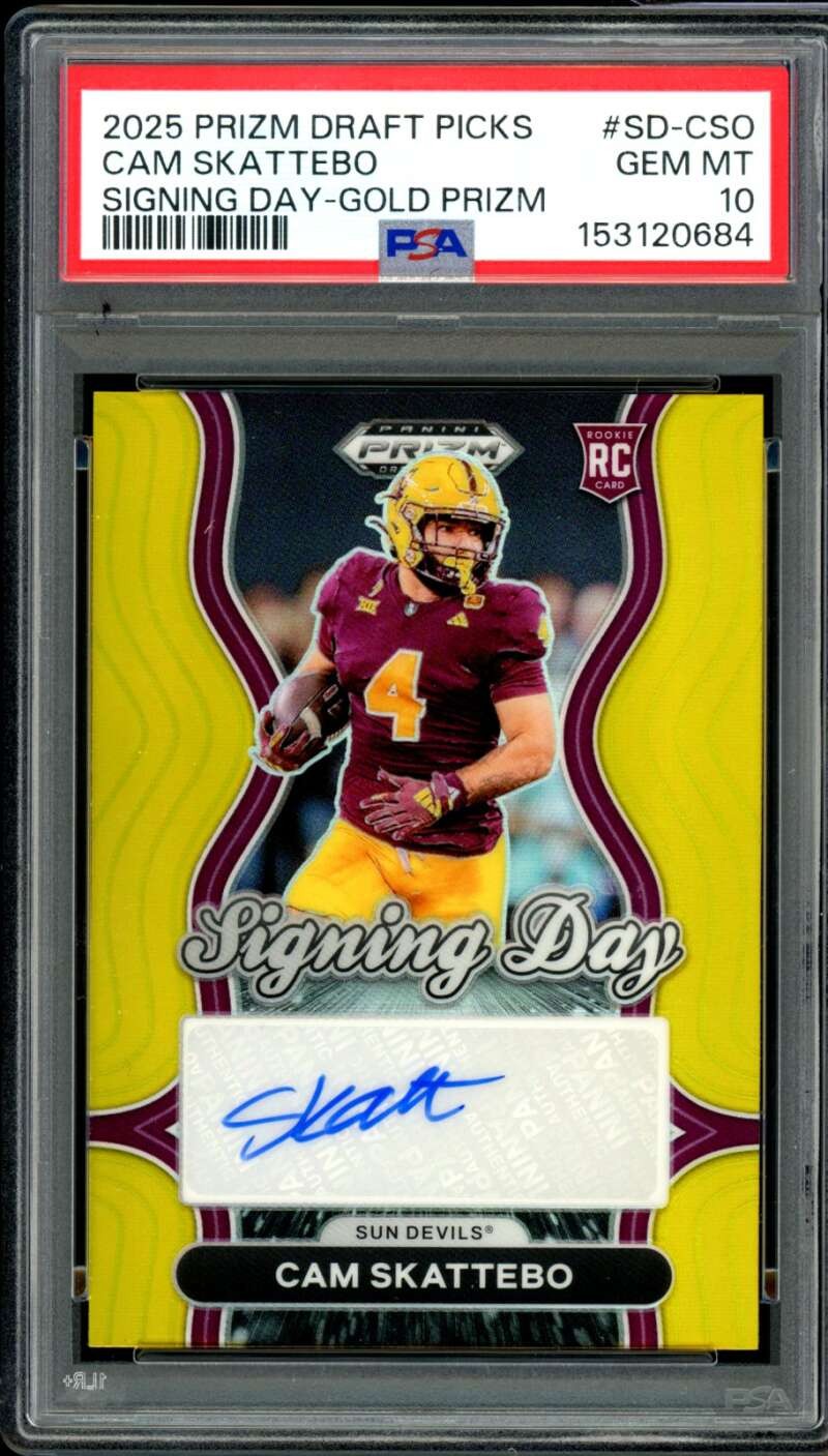 Cam Skattebo Rookie 2025 Prizm Draft Picks Signed Gold (2/10) #SD-CSO PSA 10