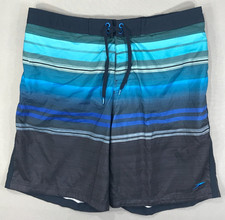 Speedo Trunks Men's XL Blue Striped Colorblock Swim Drawstring Mesh Lined Pocket