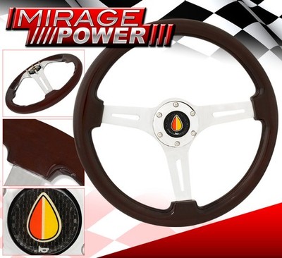 Universal 345mm 6 Bolt Wood Grain Steering Wheel Orange Yellow Leaf Fukushi Mark