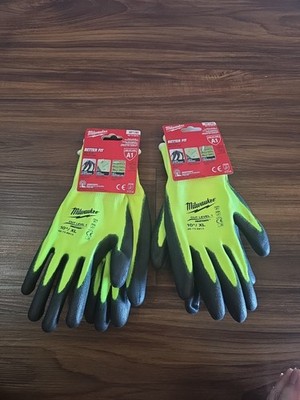 Milwaukee High Visibility Cut Level 1 10'' Polyurethane Gloves Green 2 Pairs XL 