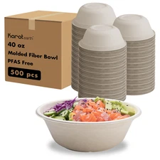 Karat Earth 40oz Paper Round Bowl, PFAS Free, Molded Fiber, Natural - 500 pcs