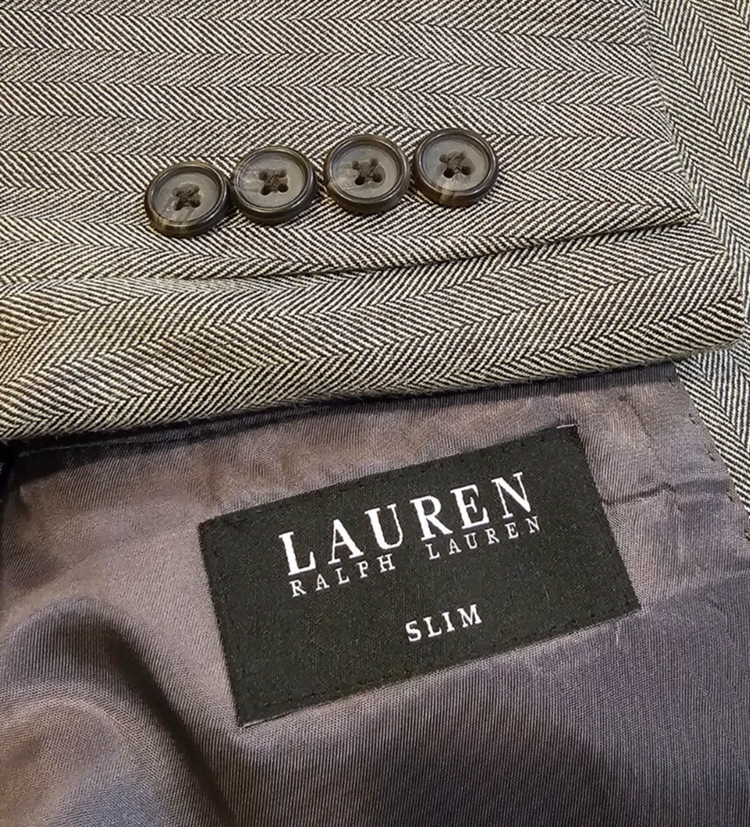 Ralph Lauren Black Label Herringbone Silk Wool Dual Vent Blazer Jacket 38R - Image 2 of 4